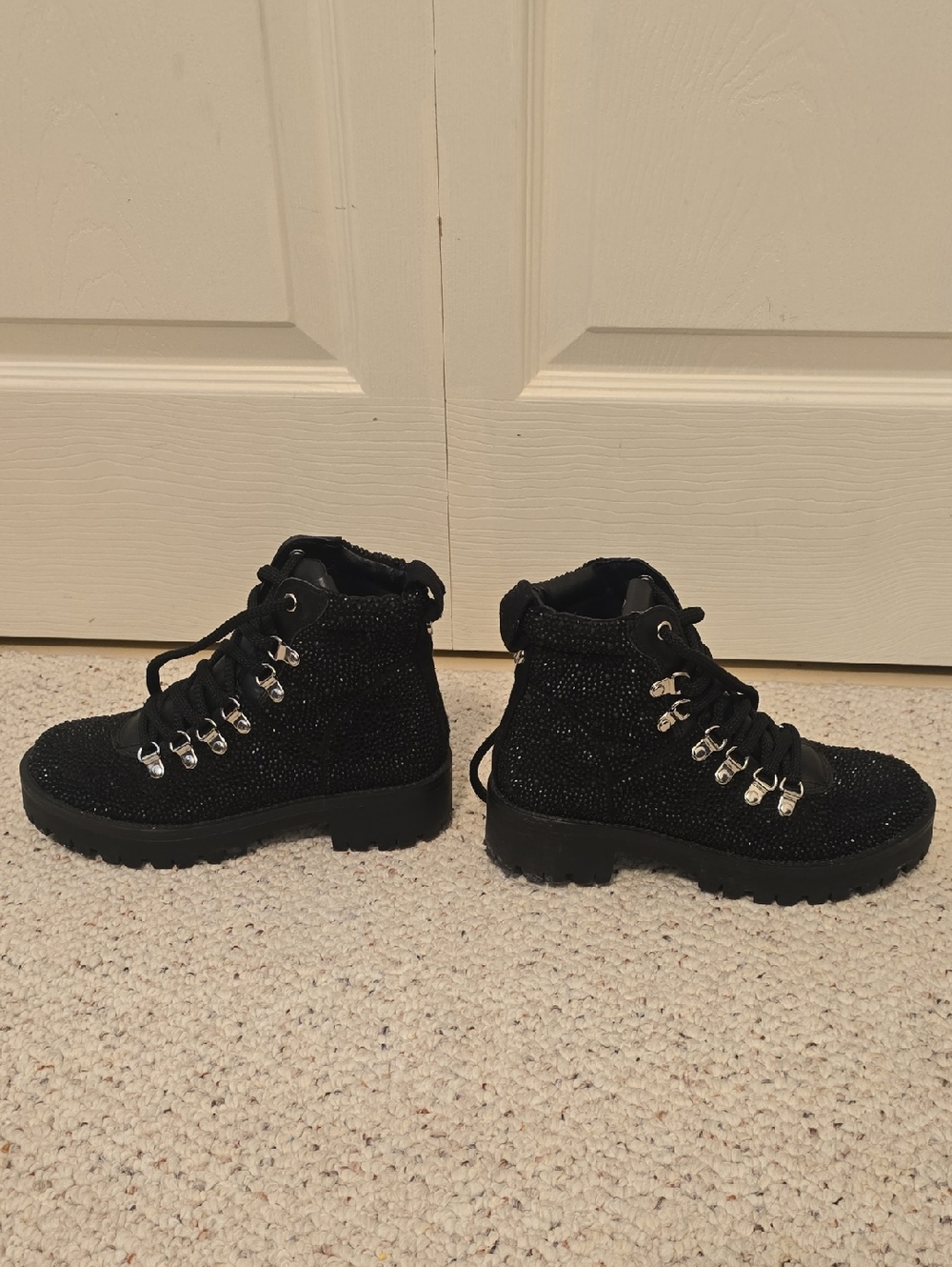 Steve Madden Black Glitter Lace-Up Ankle Boot